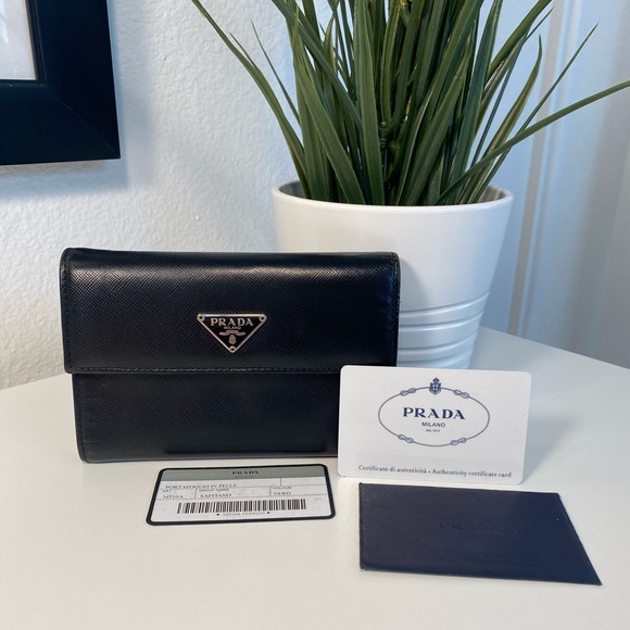 PRADA Saffiano Leather Trifold Wallet Unisex - Picture 1 of 13